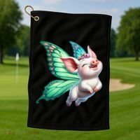 Happy Flying Pig With Butterfly Wings Fly Pig Lovers Golf Towel thumb 1
