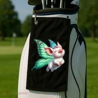 Happy Flying Pig With Butterfly Wings Fly Pig Lovers Golf Towel thumb 2