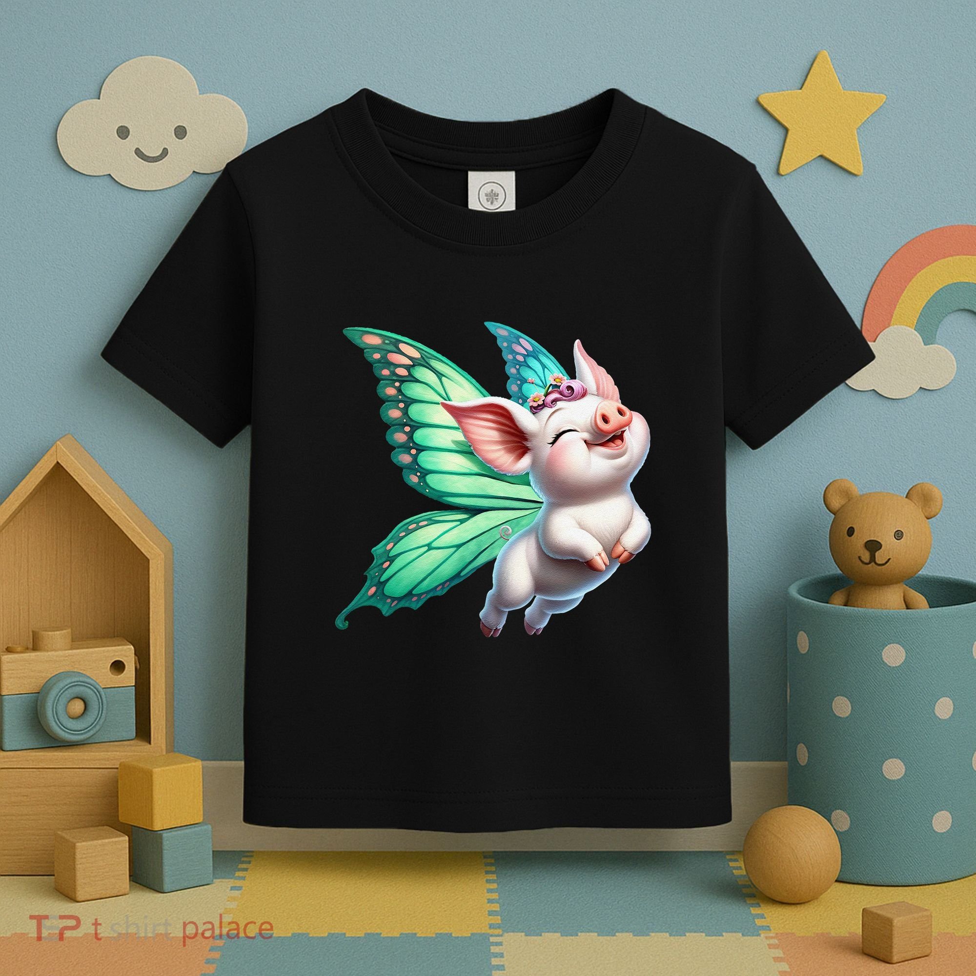 Happy Flying Pig With Butterfly Wings Fly Pig Lovers Toddler T-Shirt