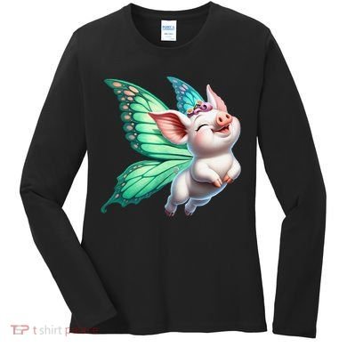 Happy Flying Pig With Butterfly Wings Fly Pig Lovers Women's Long Sleeve Shirt
