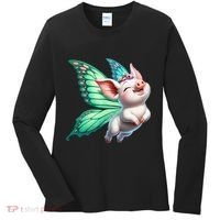 Happy Flying Pig With Butterfly Wings Fly Pig Lovers Women's Long Sleeve Shirt thumb 0