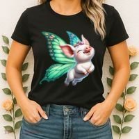Happy Flying Pig With Butterfly Wings Fly Pig Lovers Women's T-Shirt thumb 2