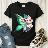 Happy Flying Pig With Butterfly Wings Fly Pig Lovers Women's T-Shirt thumb 3