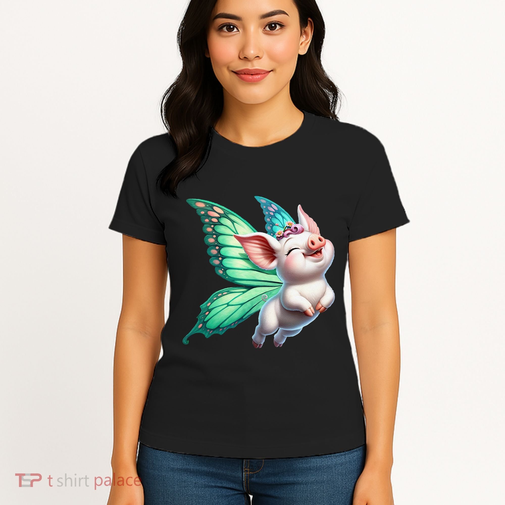 Happy Flying Pig With Butterfly Wings Fly Pig Lovers Women's T-Shirt