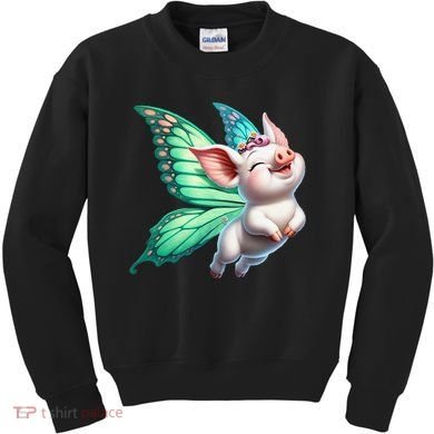 Happy Flying Pig With Butterfly Wings Fly Pig Lovers Kids Sweatshirt