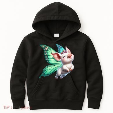 Happy Flying Pig With Butterfly Wings Fly Pig Lovers Kids Hoodie