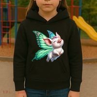 Happy Flying Pig With Butterfly Wings Fly Pig Lovers Kids Hoodie thumb 3