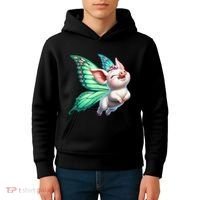 Happy Flying Pig With Butterfly Wings Fly Pig Lovers Kids Hoodie thumb 4