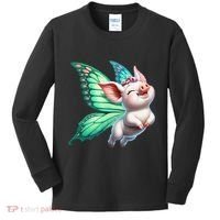 Happy Flying Pig With Butterfly Wings Fly Pig Lovers Kids Long Sleeve Shirt thumb 0