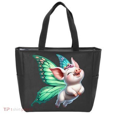 Happy Flying Pig With Butterfly Wings Fly Pig Lovers Tote Bag