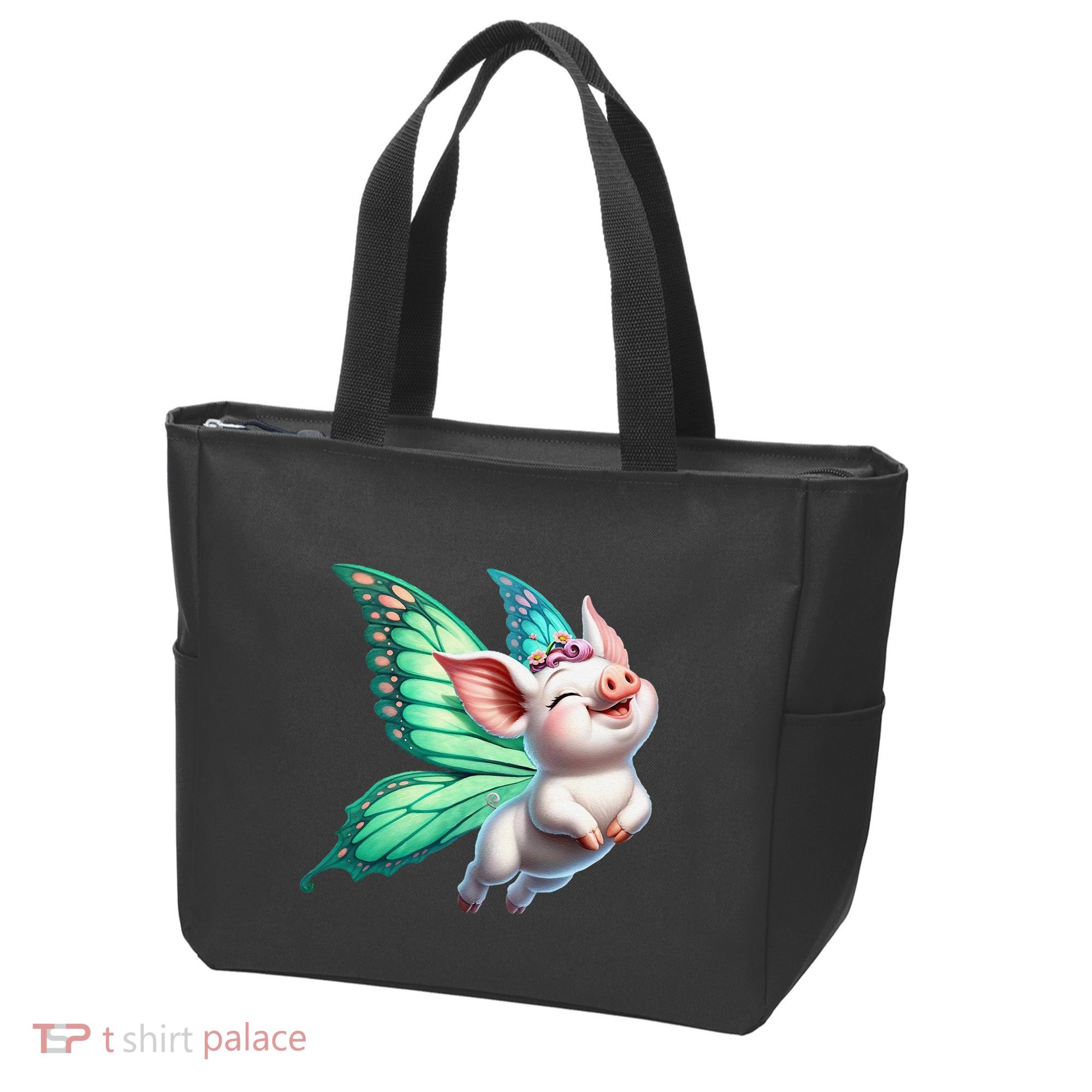 Happy Flying Pig With Butterfly Wings Fly Pig Lovers Tote Bag