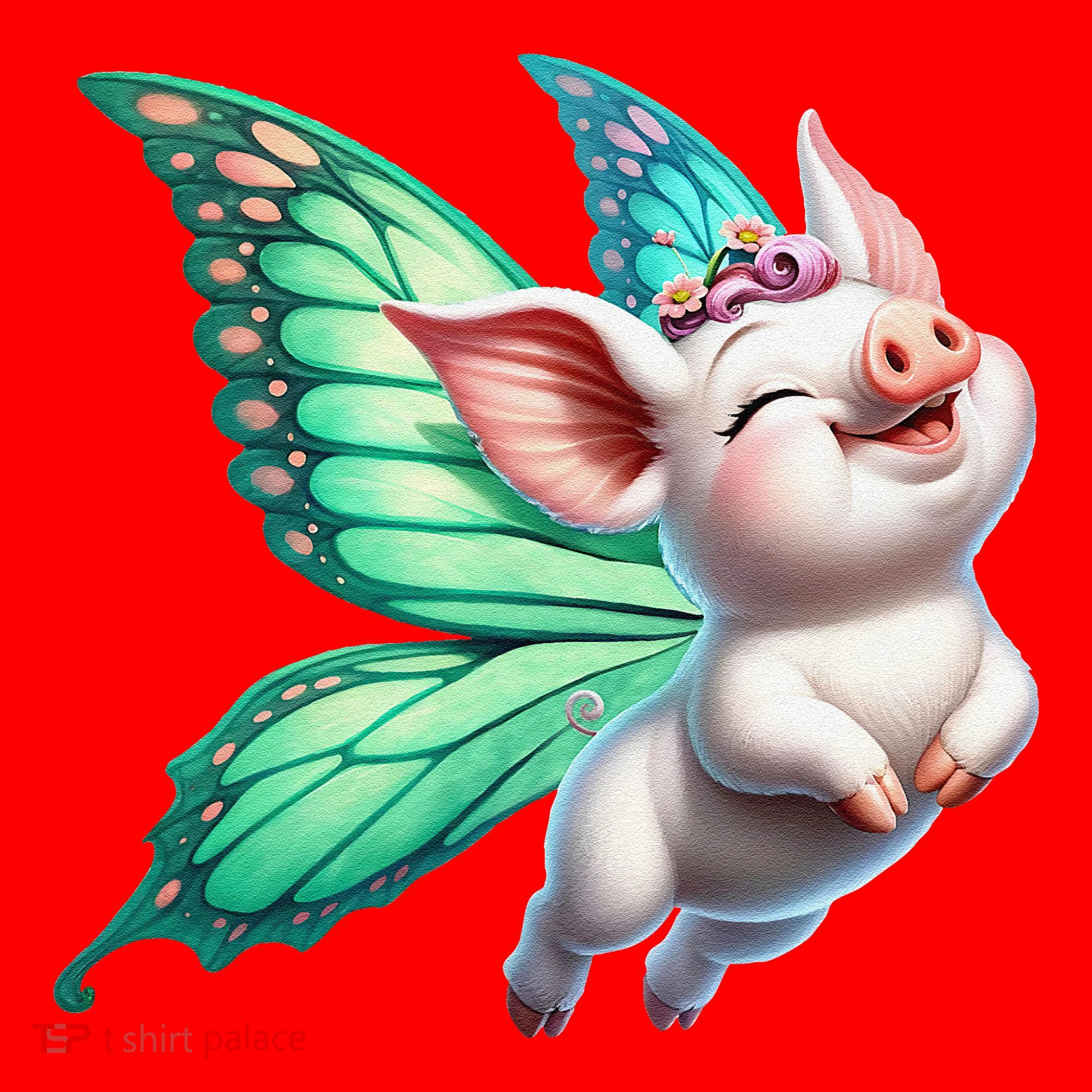Happy Flying Pig With Butterfly Wings Fly Pig Lovers Santa Hat