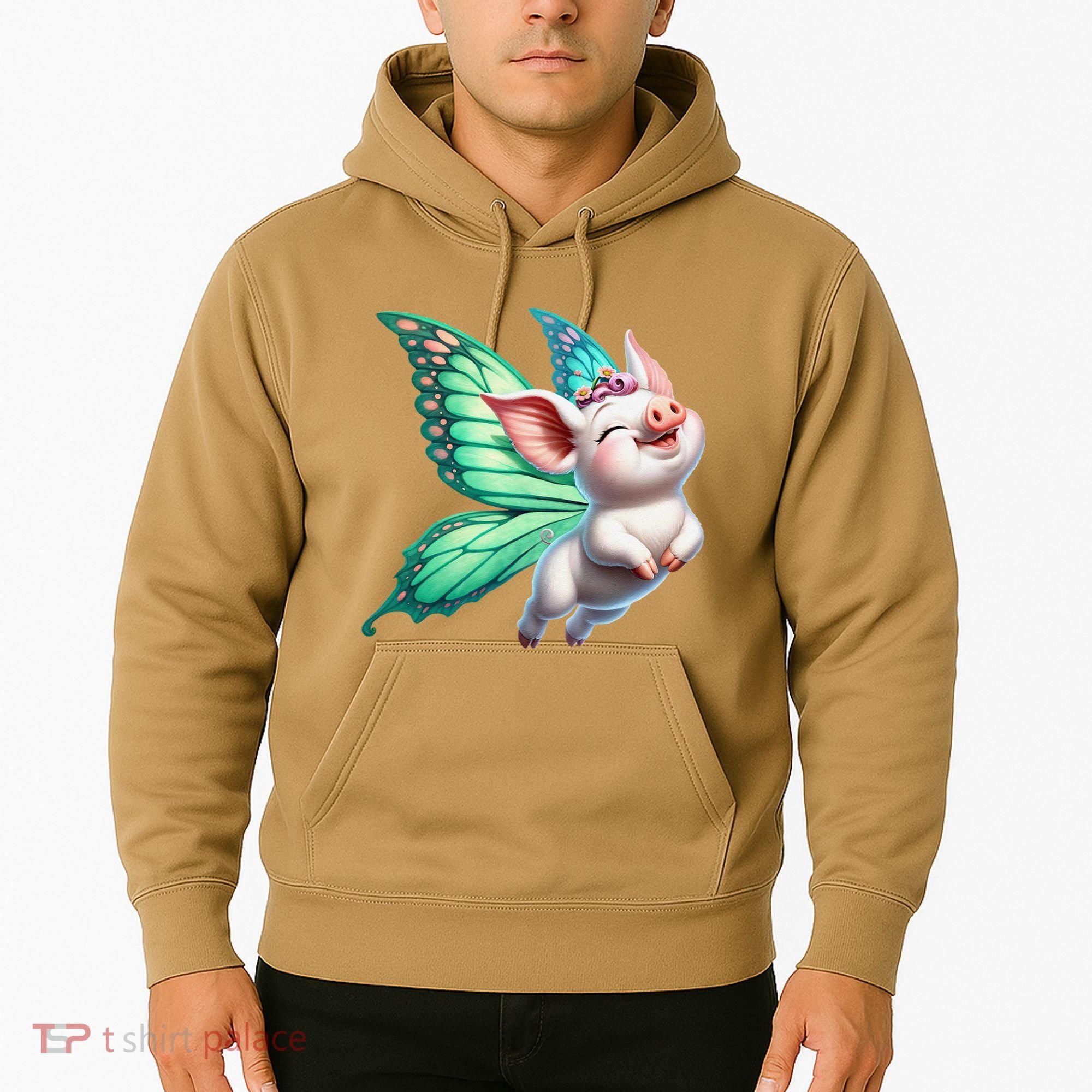 Happy Flying Pig With Butterfly Wings Fly Pig Lovers Hoodie