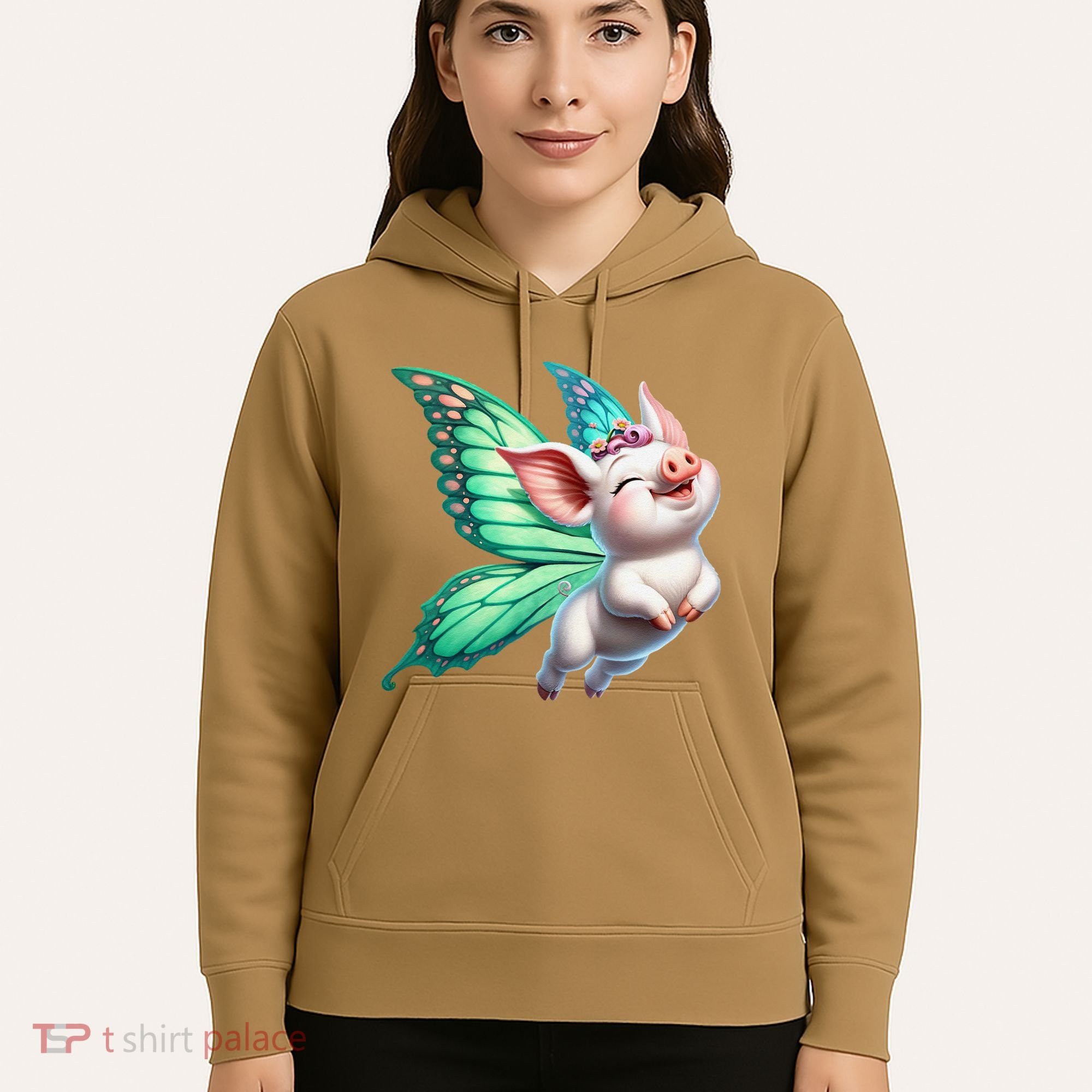Happy Flying Pig With Butterfly Wings Fly Pig Lovers Hoodie