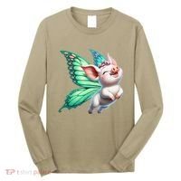 Happy Flying Pig With Butterfly Wings Fly Pig Lovers Long Sleeve Shirt thumb 0
