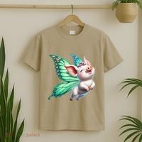 Happy Flying Pig With Butterfly Wings Fly Pig Lovers T-Shirt thumb 2