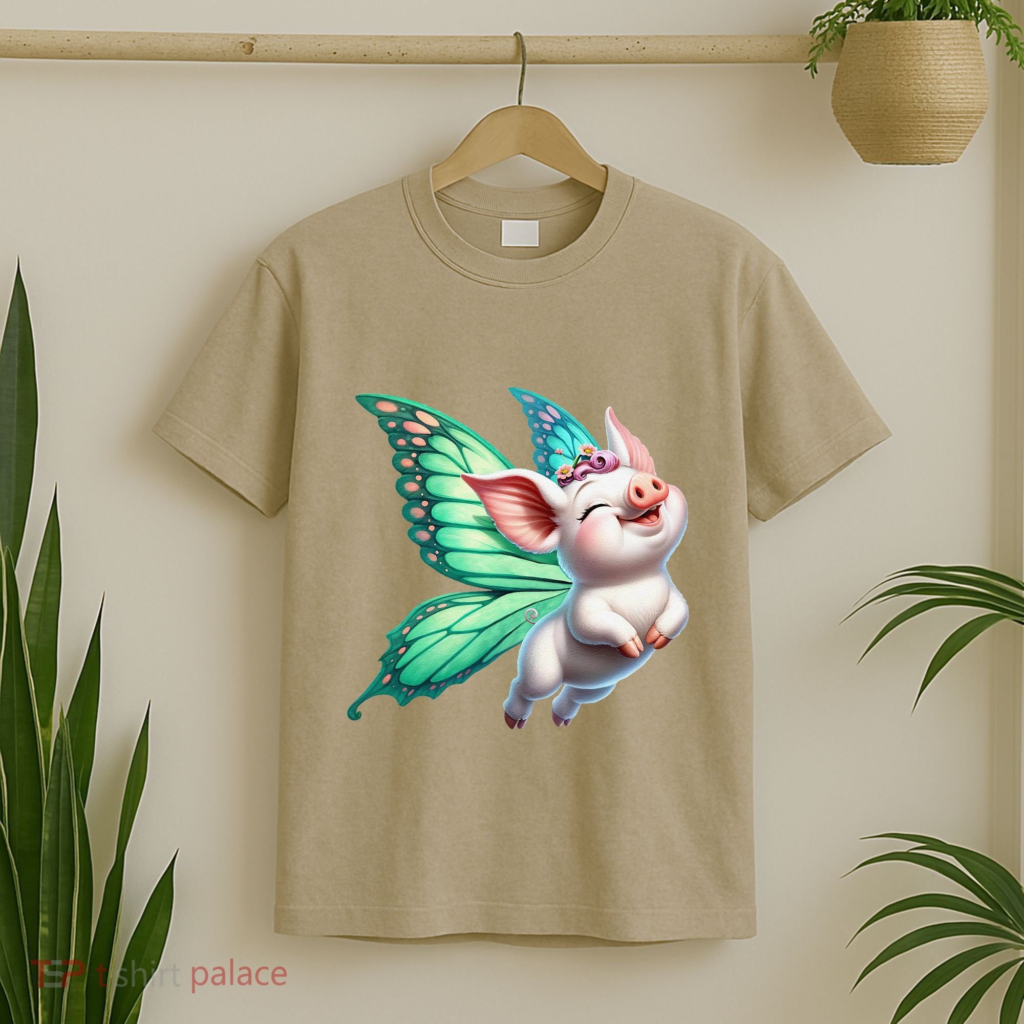 Happy Flying Pig With Butterfly Wings Fly Pig Lovers T-Shirt
