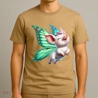 Happy Flying Pig With Butterfly Wings Fly Pig Lovers T-Shirt thumb 3