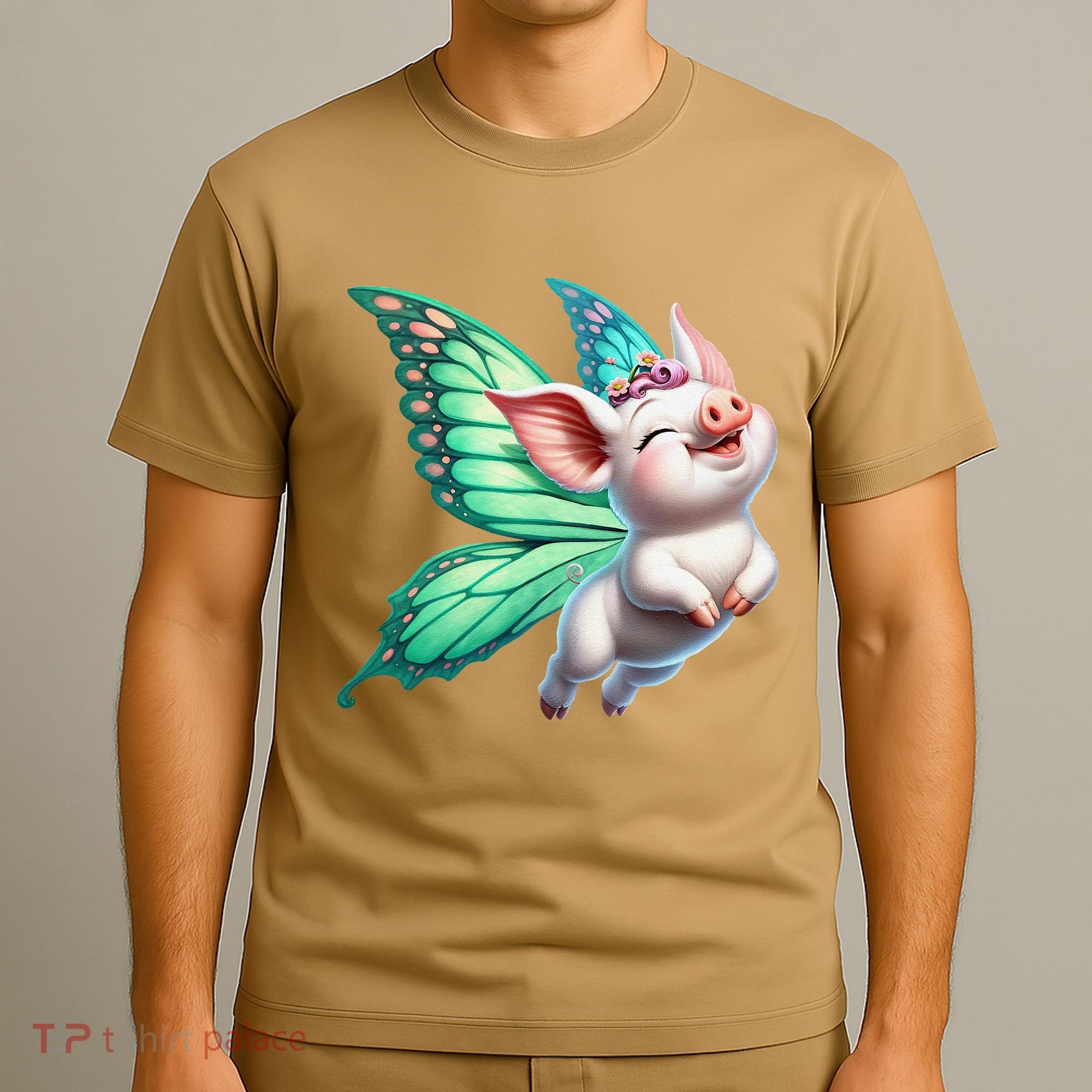 Happy Flying Pig With Butterfly Wings Fly Pig Lovers T-Shirt