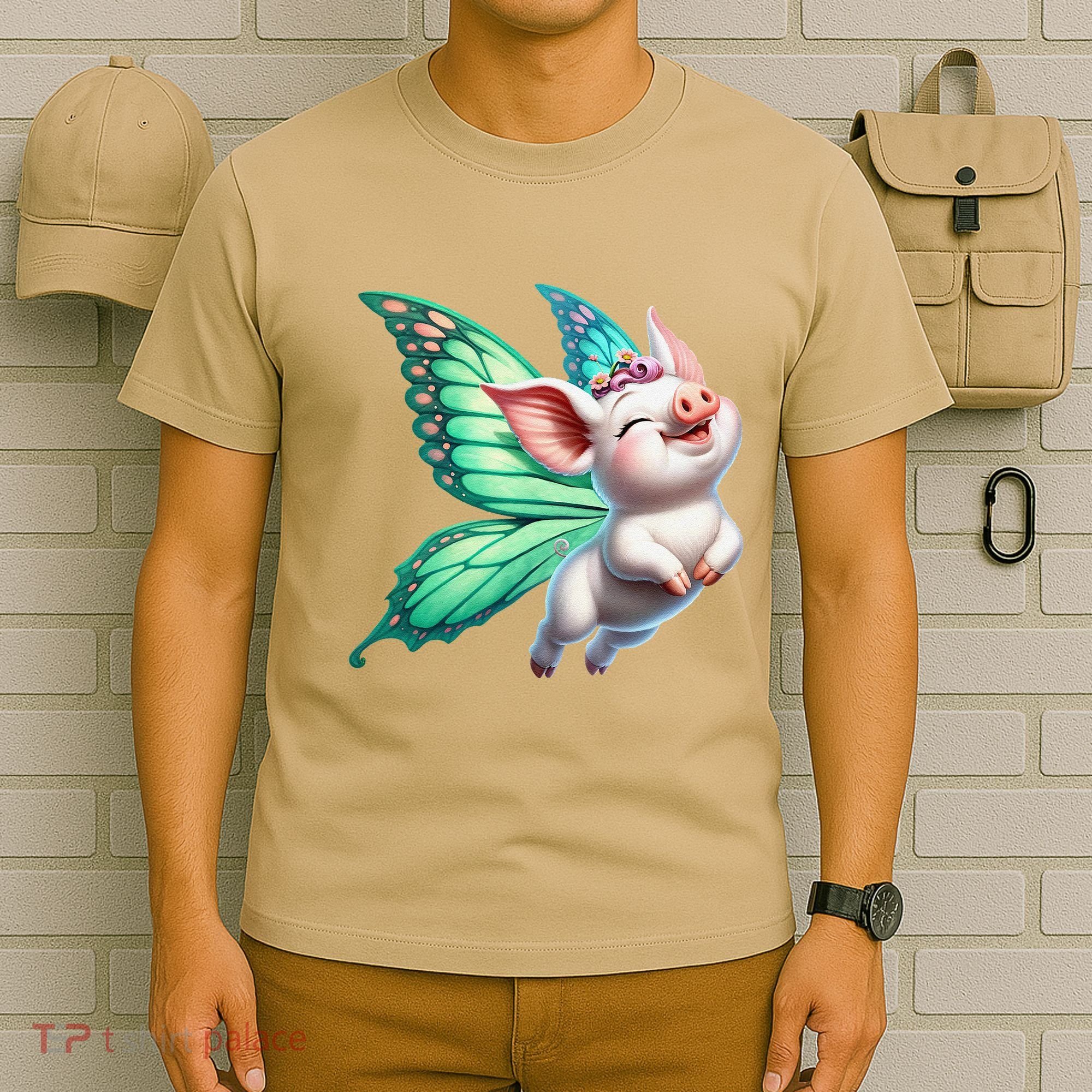 Happy Flying Pig With Butterfly Wings Fly Pig Lovers T-Shirt