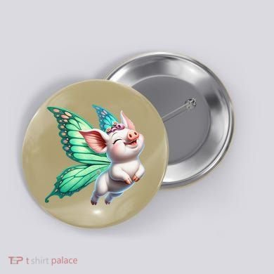 Happy Flying Pig With Butterfly Wings Fly Pig Lovers Button