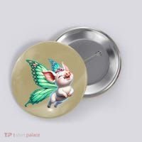 Happy Flying Pig With Butterfly Wings Fly Pig Lovers Button thumb 0