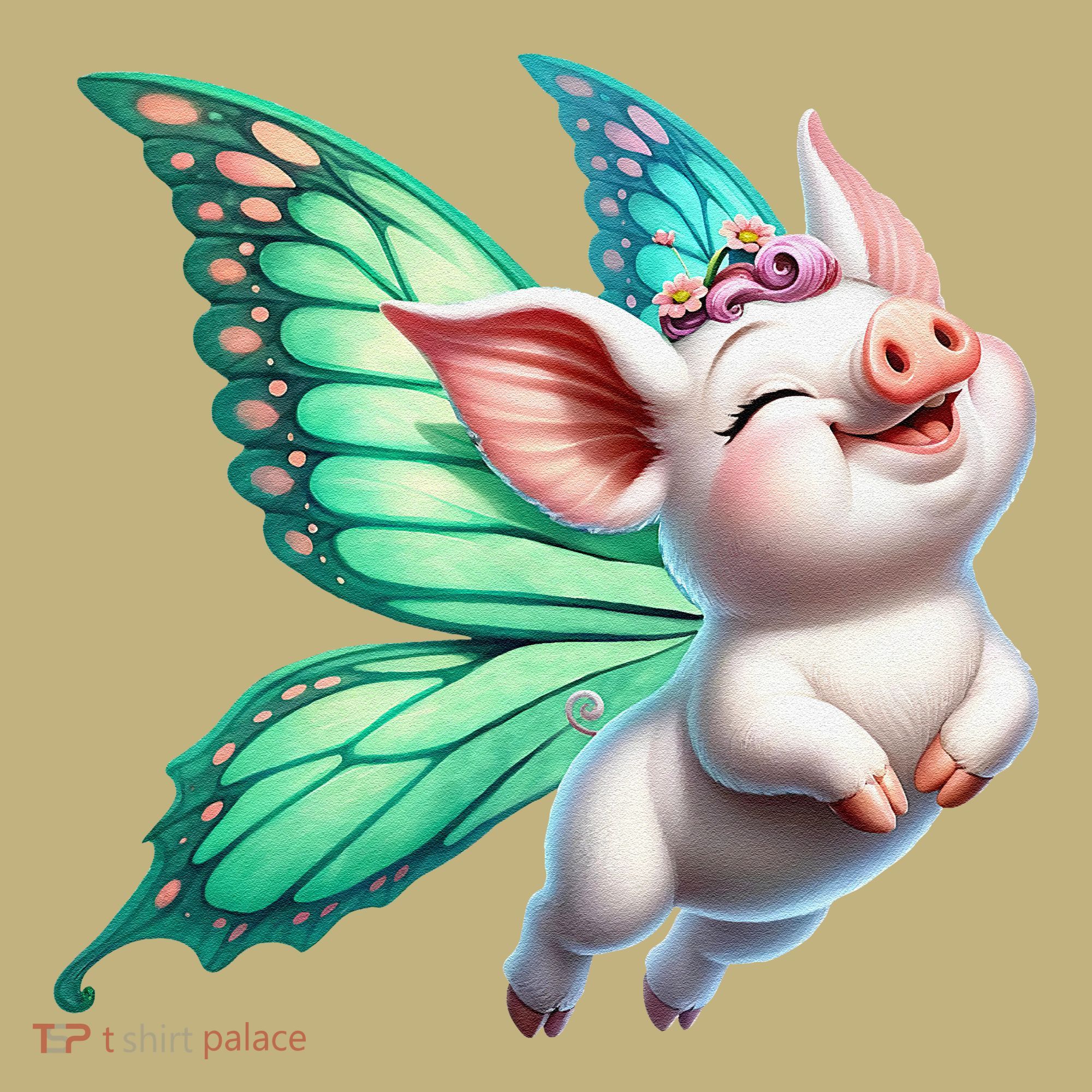 Happy Flying Pig With Butterfly Wings Fly Pig Lovers Kids T-Shirt