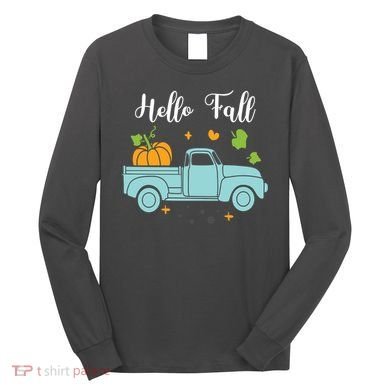 Hello Fall Pumpkin Vintage Truck Long Sleeve Shirt
