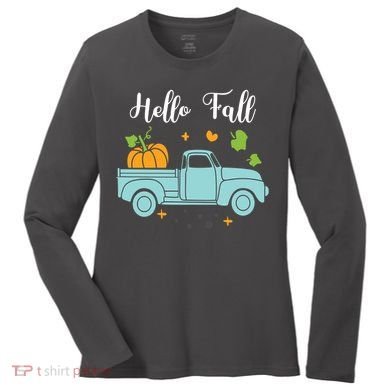 Hello Fall Pumpkin Vintage Truck Women's Long Sleeve Shirt