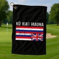 Hawaiian Flag Protest Protect Mauna Kea Ku Kiai Mauna Golf Towel thumb 1