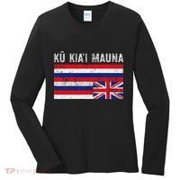 Hawaiian Flag Protest Protect Mauna Kea Ku Kiai Mauna Women's Long Sleeve Shirt thumb 0