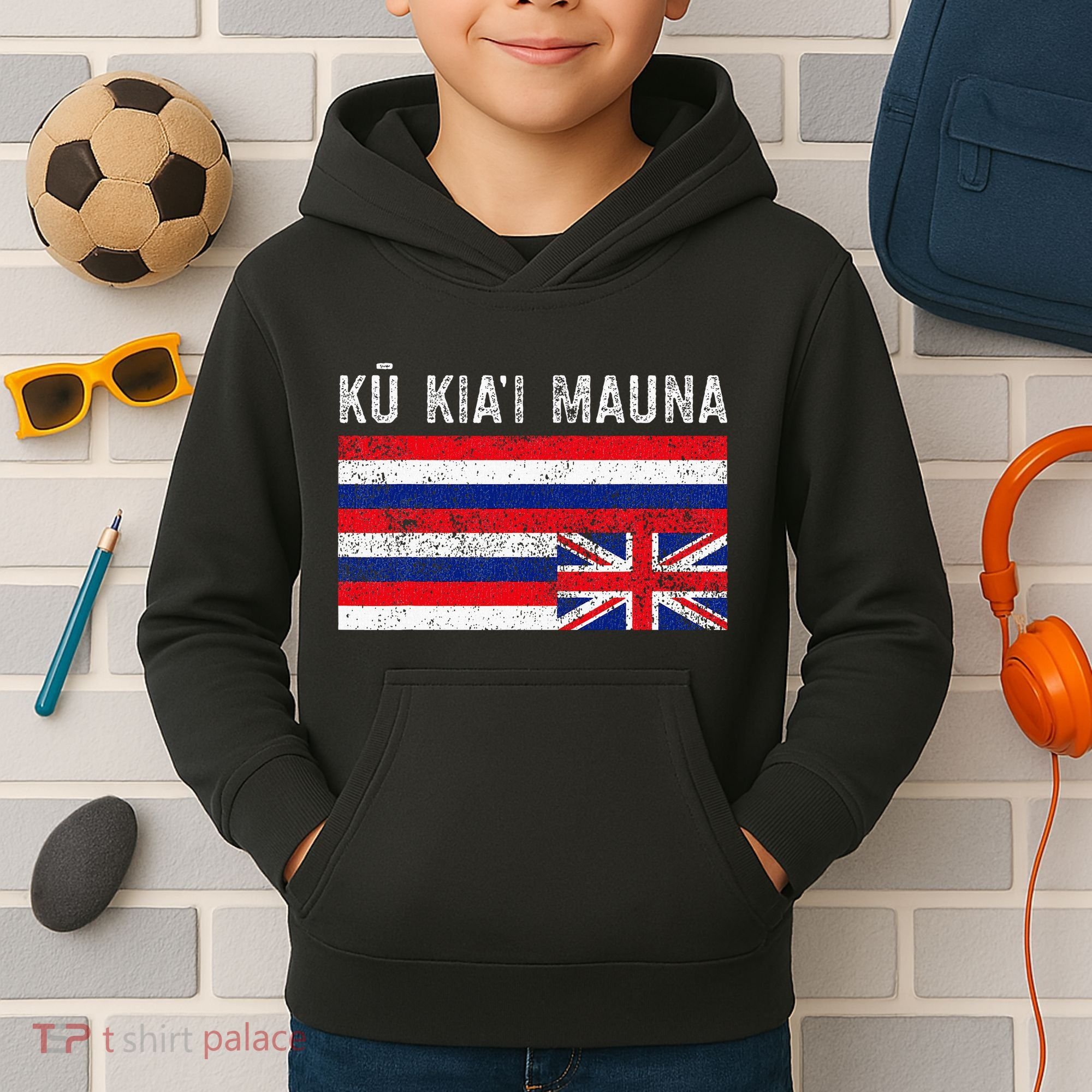 Hawaiian Flag Protest Protect Mauna Kea Ku Kiai Mauna Kids Hoodie