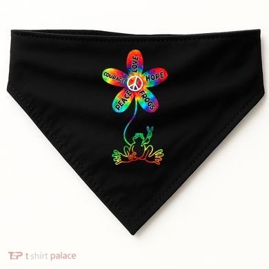 Hippie Frog Peace Love Hope Courage Tie Dye Peace Sign Gift USA-Made Doggie Bandana