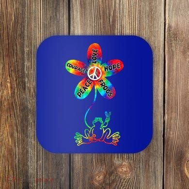 Hippie Frog Peace Love Hope Courage Tie Dye Peace Sign Gift Coaster