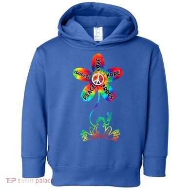 Hippie Frog Peace Love Hope Courage Tie Dye Peace Sign Gift Toddler Hoodie