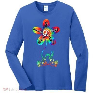 Hippie Frog Peace Love Hope Courage Tie Dye Peace Sign Gift Women's Long Sleeve Shirt