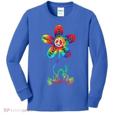 Hippie Frog Peace Love Hope Courage Tie Dye Peace Sign Gift Kids Long Sleeve Shirt