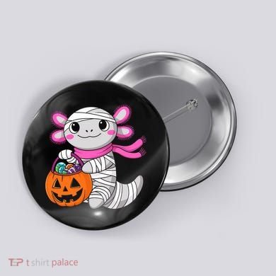 Halloween For   Pumpkin Axolotl Mummy Button