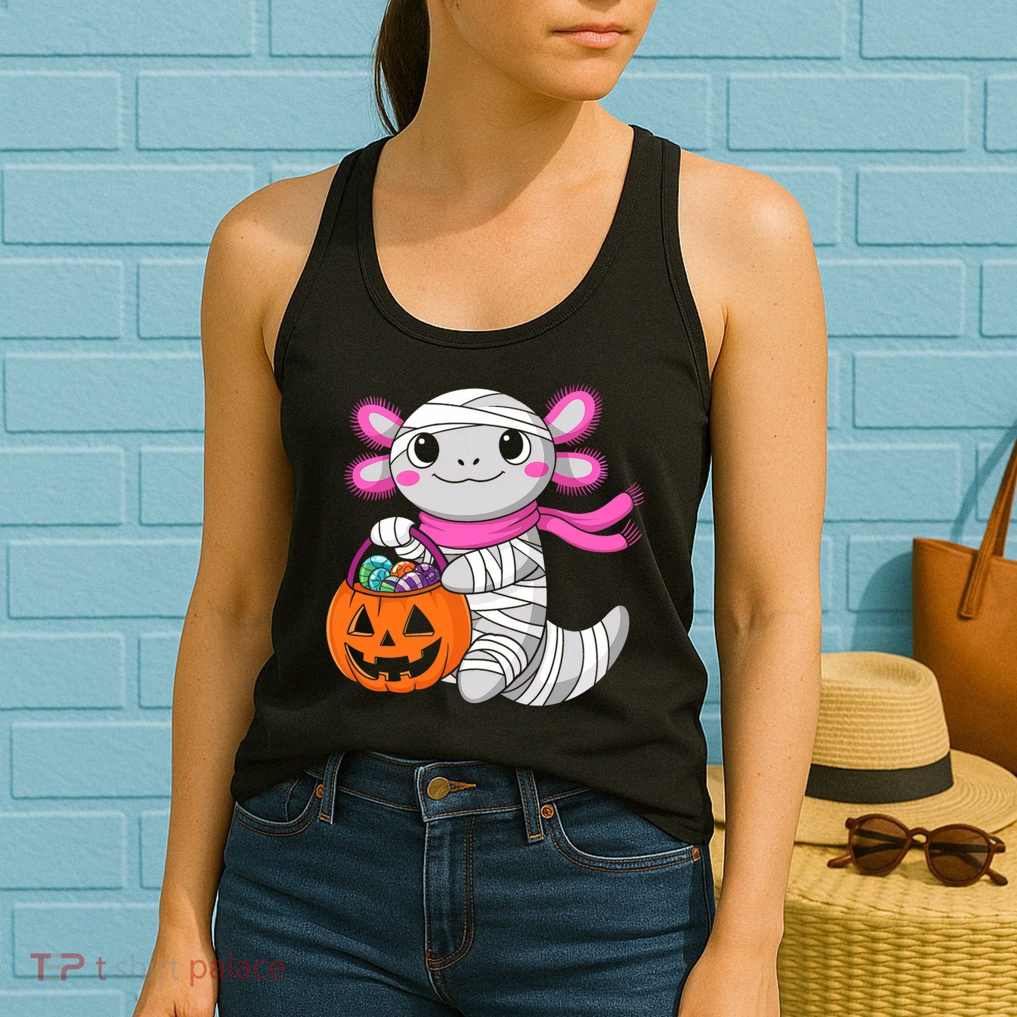 Halloween For   Pumpkin Axolotl Mummy Women's Tank Top