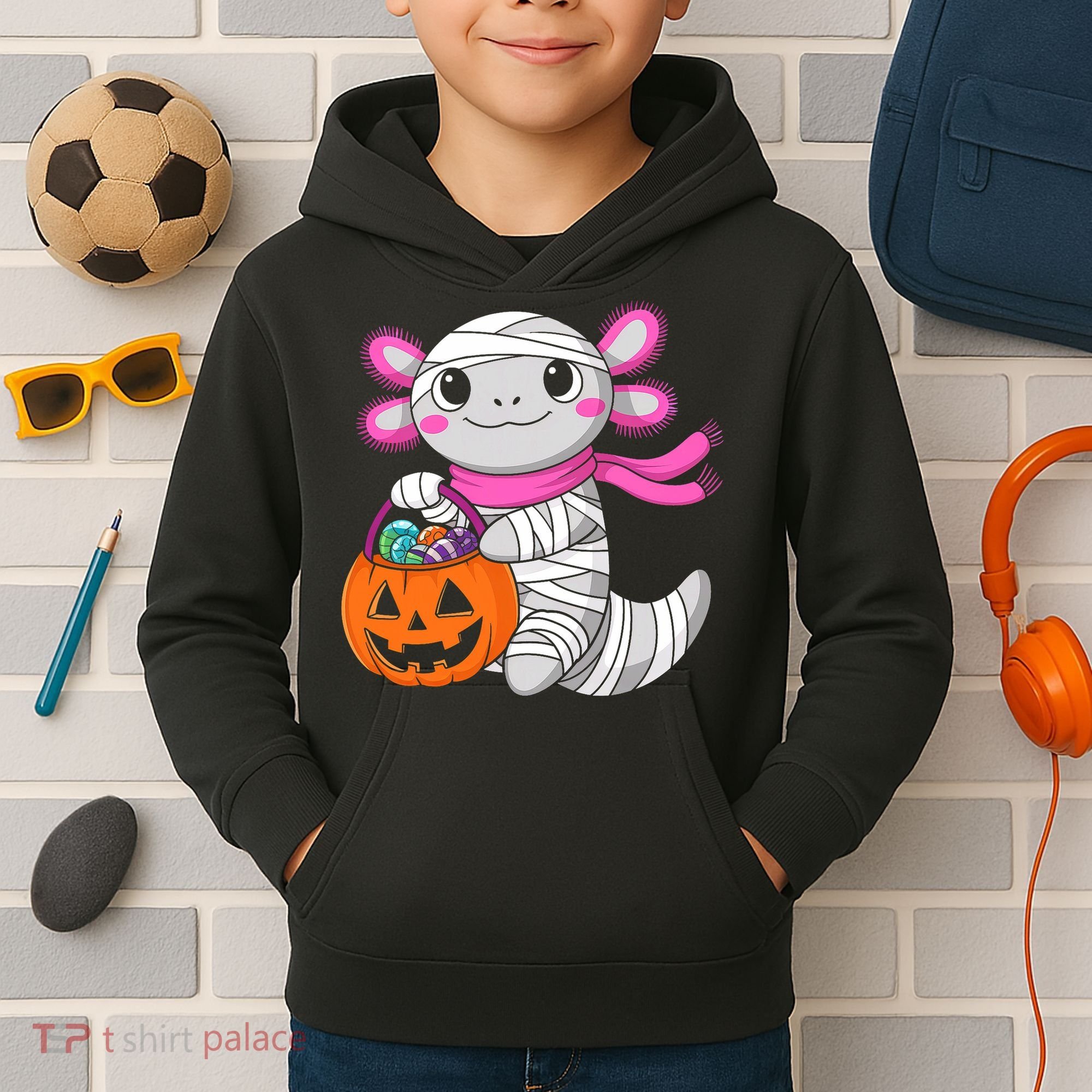 Halloween For   Pumpkin Axolotl Mummy Kids Hoodie