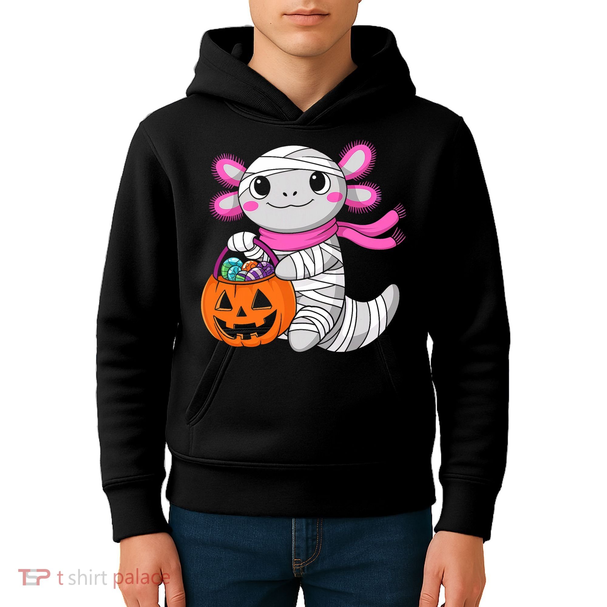 Halloween For   Pumpkin Axolotl Mummy Kids Hoodie