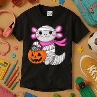 Halloween For   Pumpkin Axolotl Mummy Kids T-Shirt thumb 3
