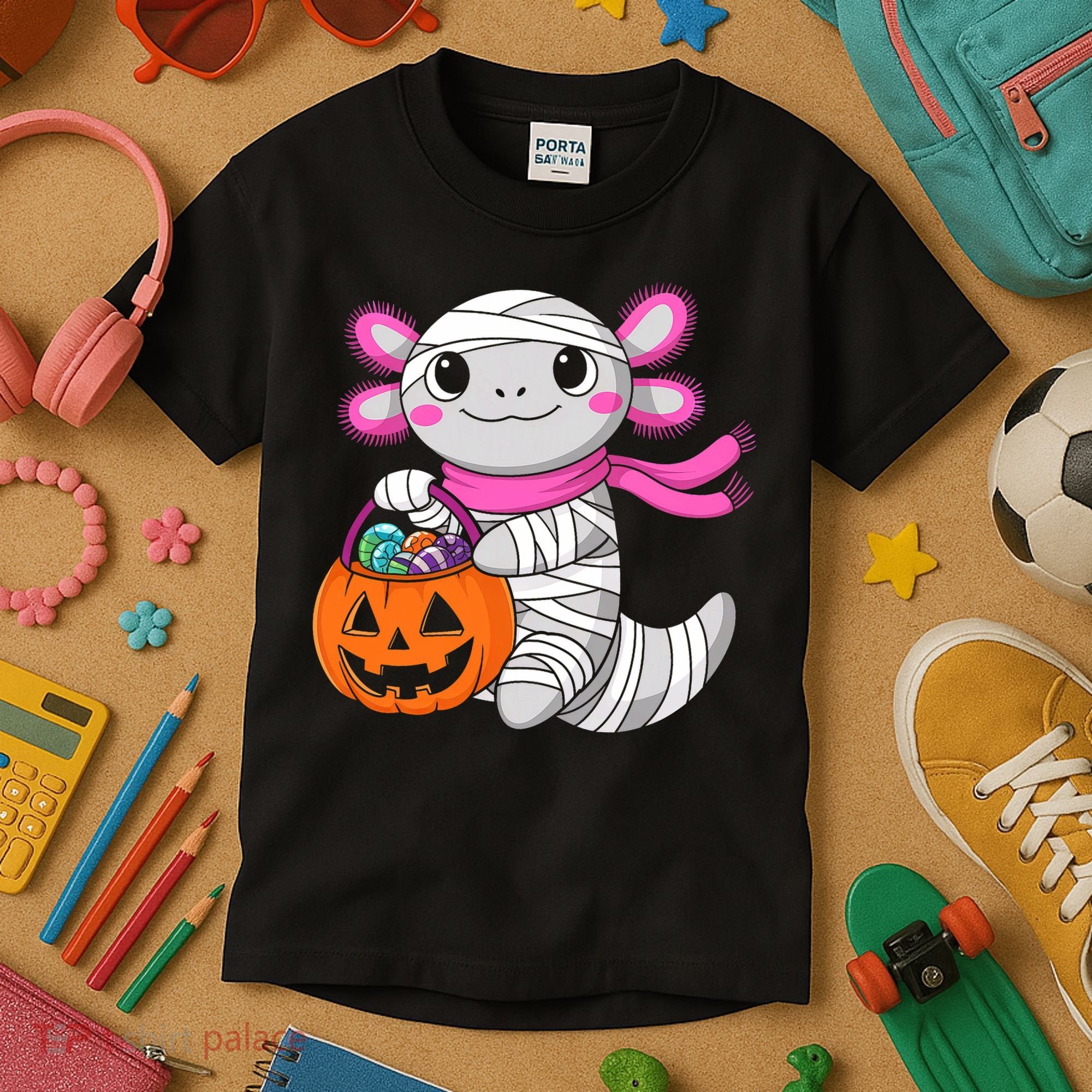 Halloween For   Pumpkin Axolotl Mummy Kids T-Shirt