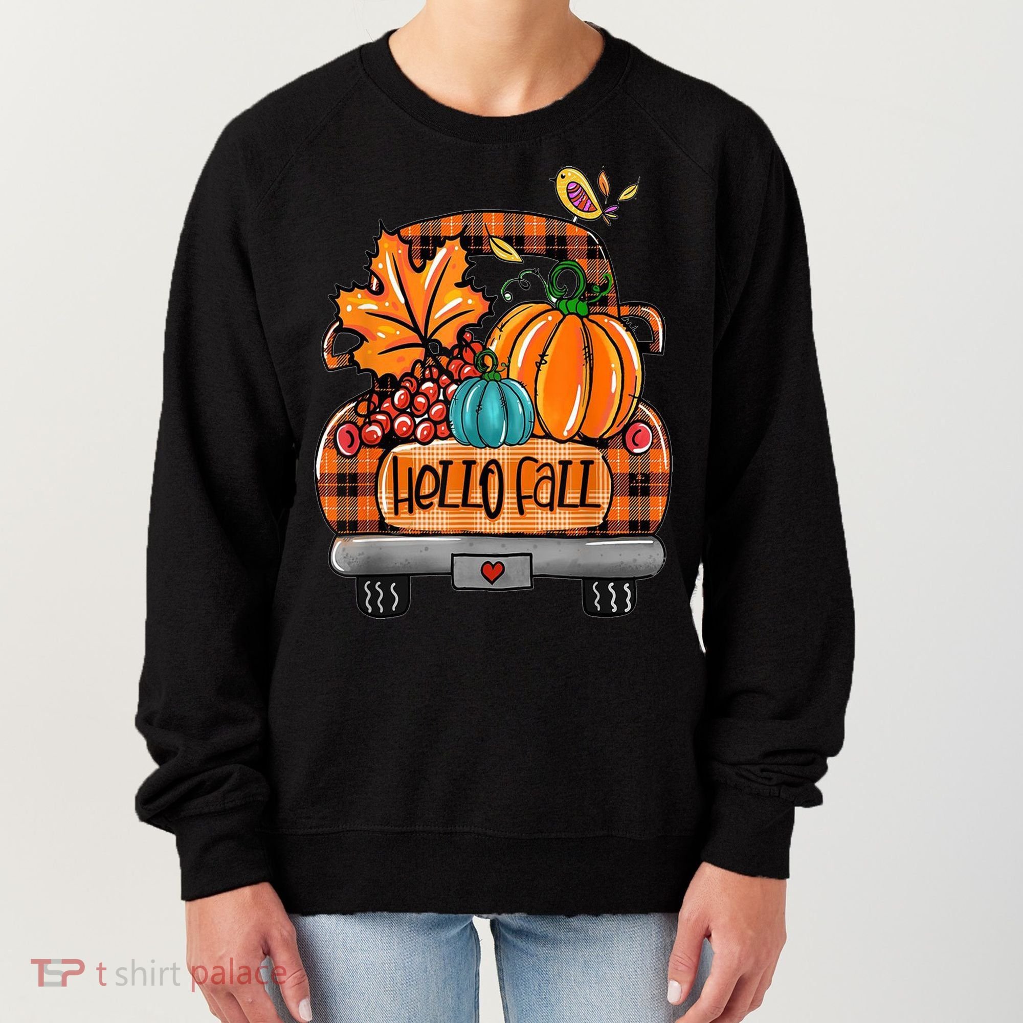 Hello Fall Pumpkin Truck Cute Women's Sweatshirt