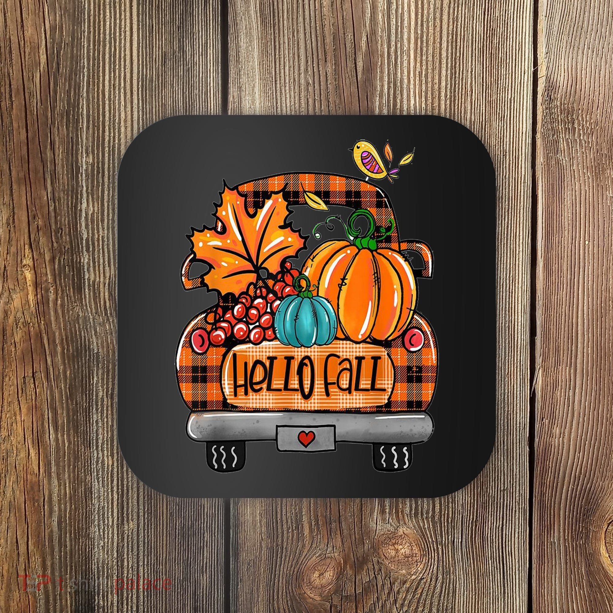 Hello Fall Pumpkin Truck Cute Coaster