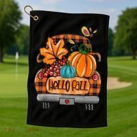 Hello Fall Pumpkin Truck Cute Golf Towel thumb 1