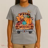 Hello Fall Pumpkin Truck Cute T-Shirt thumb 4