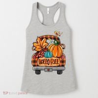 Hello Fall Pumpkin Truck Cute Women's Tank Top thumb 0