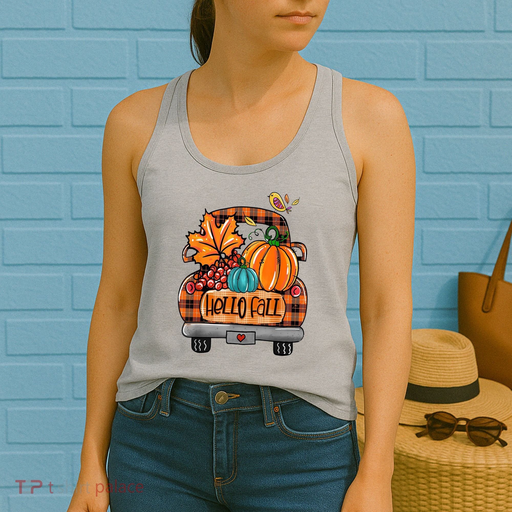 Hello Fall Pumpkin Truck Cute Women's Tank Top