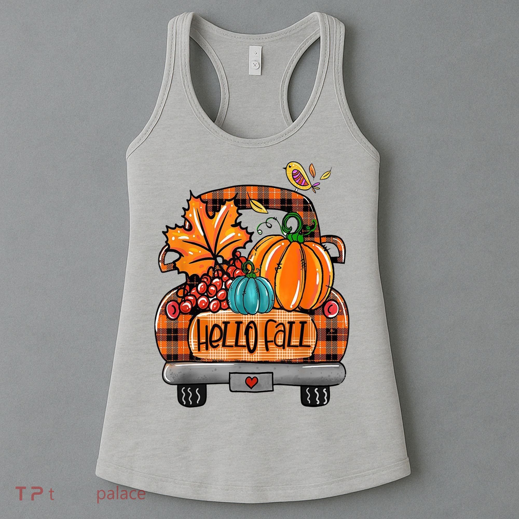Hello Fall Pumpkin Truck Cute Women's Tank Top